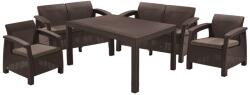 Keter Set mobilier terasa, gradina, maro, polipropilena, Keter Corfu Fiesta, pentru exterior, cu masa, 2 canapele, 2 fotolii, cu perne (258945)