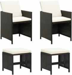 vidaXL Set scaune de grădină și taburet, 4 piese, negru, poliratan (316751) - vidaxl