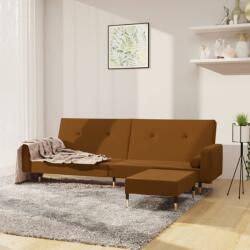 vidaXL Canapea extensibilă 2 locuri, cu taburet, maro, catifea (3080532) Canapea