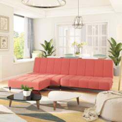 vidaXL Canapea extensibilă 2 locuri, cu taburet, roz, catifea (3081790) Canapea