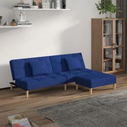 vidaXL Canapea extensibilă 2 locuri, 2 perne&taburet, albastru, textil (3080605)