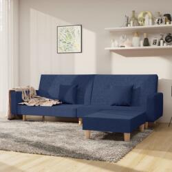 vidaXL Canapea extensibilă 2 locuri, cu taburet, albastru, textil (3080517) Canapea