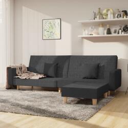 vidaXL Canapea extensibilă 2 locuri, cu taburet, gri închis, textil (3080512) Canapea