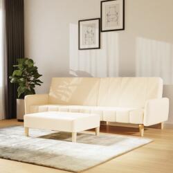 vidaXL Canapea extensibilă 2 locuri, cu taburet, crem, catifea (3080579) Canapea