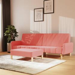 vidaXL Canapea extensibilă 2 locuri, cu taburet, roz, catifea (3080574) Canapea
