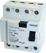 Tracon Electric Bloc cu protecţie diferenţială pentru curenţi mari, 4 poli 100A, 300mA, 6kA, AC (TFVH4-100300)