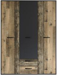 IRIM Yoo Gardróbszekrény, 150x52x200 cm, forgácslap, 3 ajtó, 2 fiók, Szürke beton/Rusztikus