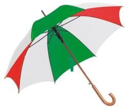  Esernyő favázas, automata, hajlított fanyeles, fa csúccsal, piros-fehér-zöld