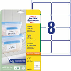 Avery Zweckform No. L7976-25 fehér színű 99, 1 x 67, 7 mm méretű univerzálisan nyomtatható öntapadós etikett címke, erős tapadású fagyálló ragasztóval A4-es íven - kiszerelés: 200 címke / 25 ív