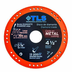 TLS METAL-PRO-1 gyémántszemcsés fém- és általános célú vágókorong d115x22.23x1.2/2.2x10 mm