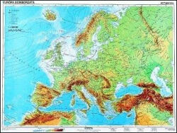  Európa falitérkép faléccel, fóliával, Európa hegy-vízrajzi térkép, 2 oldalas - Európa vaktérkép a hátoldalon 160x120 cm