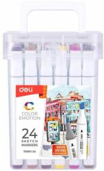 Deli Markere Deli Sketch Color Emotion cu 2 capete, 1 mm/7 mm, 24 culori/set (DLE70801-24)