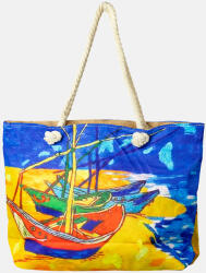 SHOPIKA Geanta de plaja din material textil, cu imprimeu inspirat din pictura Barci pe plaja a lui Vincent Van Gogh Multicolor