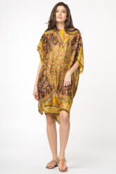 SHOPIKA Rochie de plaja tip poncho din matase cu motive orientale pe fond galben auriu Talie unica