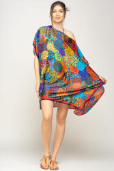 SHOPIKA Rochie de plaja tip poncho din matase imprimat cu mandale multicolore cu rosu si bleumarin pe margine Talie unica