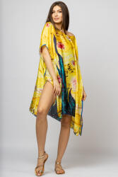 SHOPIKA Rochie de plaja tip poncho din matase cu stilizare Noaptea Instelata pe fond galben Talie unica