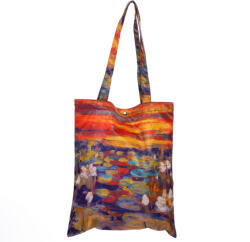 SHOPIKA Geanta shopper din material textil satinat, cu imprimeu inspirat din o pictura cu nuferi Galben/rosu