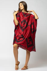 SHOPIKA Rochie de plaja tip poncho din matase imprimat cu model geometric rosu si negru Talie unica