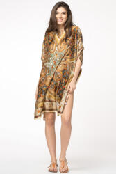 SHOPIKA Rochie de plaja tip poncho din matase cu motive orientale pe fond bej Talie unica
