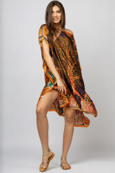 SHOPIKA Rochie de plaja tip poncho din matase cu Pomul Vietii pe fond portocaliu Talie unica