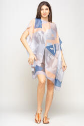 SHOPIKA Rochie de plaja tip poncho cu model abstract in nuante de gri, albastru si bleu , vascoza Gri Talie unica