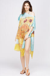 SHOPIKA Rochie de plaja tip poncho din matase cu model inspirat dupa Floarea Soarelui de Van Gogh Talie unica