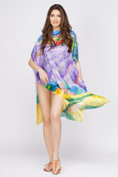 SHOPIKA Rochie de plaja tip poncho din matase cu model inspirat dupa o pictura cu campuri de lavanda Talie unica