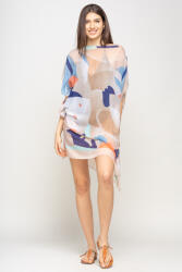 SHOPIKA Rochie de plaja tip poncho cu model abstract in nuante de bej, alb si albastru, vascoza Albastru Talie unica