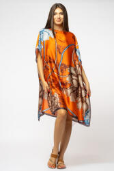 SHOPIKA Rochie de plaja tip poncho din matase cu imprimeu abstract pe fond portocaliu Talie unica