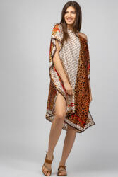SHOPIKA Rochie de plaja tip poncho din matase imprimat cu model animal print pe fond caramiziu Talie unica