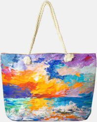SHOPIKA Geanta de plaja din material textil, cu imprimeu dupa o pictura pastel cu tuse de culoare Multicolor