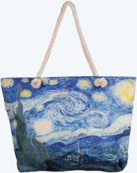 SHOPIKA Geanta de plaja din material textil, cu imprimeu inspirat din pictura Noapte Instelata a lui Vincent Van Gogh Multicolor