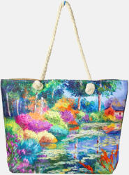 SHOPIKA Geanta de plaja din material textil, cu imprimeu dupa o pictura cu lac si gradina Multicolor
