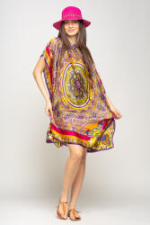 SHOPIKA Rochie de plaja tip poncho din matase cu mandala centrala in chenar fucsia si mov Talie unica