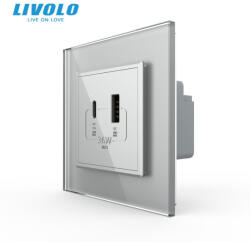 LIVOLO Priza dubla USB + USB tip C cu panou din sticla Livolo (VL-FCUA18W.UC18W-P7E-2IP)