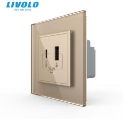 LIVOLO Priza dubla USB + USB tip C cu panou din sticla Livolo (VL-FCUA18W.UC18W-P7E-2AP)