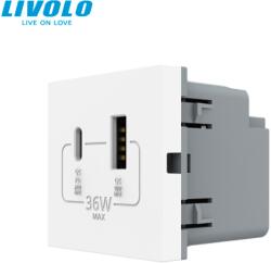 LIVOLO Modul priza dubla USB + USB tip C Livolo (VL-FCUA18W.UC18W-2WP)