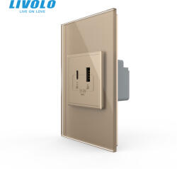 LIVOLO Priza dubla USB si USB tip C cu panou din sticla standard italian Livolo (VL-FCUA18W.UC18W-P9E-2AP)