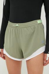 New Balance pantaloni scurți de alergare Q Speed Fuel femei, culoarea verde, cu imprimeu, medium waist PPYY-SZD0U9_97X