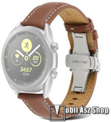 Valódi bőr okosóra szíj - BARNA - speciális pillangó csatos, 126+102mm hosszú, 22mm széles, 160-220mm átmérőjű csuklóméretig - HUAWEI Watch GT 46mm / GT 2 46mm / GT 3 Pro 43mm, 46mm / GT 2e / SAMSUNG