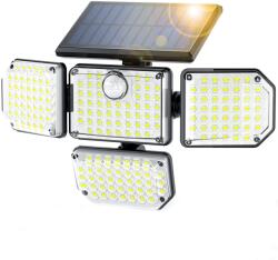 MustWin Lampa solara de perete MustWin cu 4 panouri, senzor de miscare, telecomanda, 1400 lm, LED, 182 leduri, 3 moduri, incarcare solara si