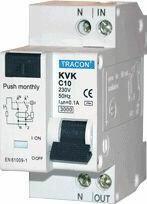 Tracon Electric Kombinált védőkapcsoló, 2P, 2 modul, C karakterisztika 6A, 100mA, 3kA, AC, E3 (KVK-6-10)