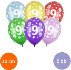 PartyDeco Lufi, évszámos (9), metál, 5 db/cs/vegyes színekben