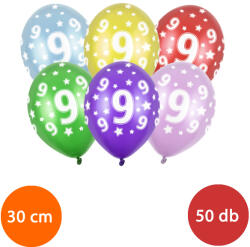 PartyDeco Lufi, nagy csomag, évszámos (9), metál, 50 db/cs/vegyes színekben