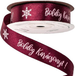 Boldog Karácsonyt! " feliratos szatén szalag 20mm x 20m - Burgundi (CK20-68)