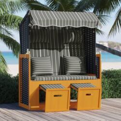 vidaXL fekete és szürke polyrattan és tömör fa strandszék párnákkal (318666)