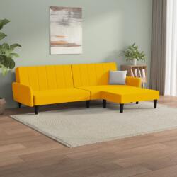 vidaXL Canapea extensibilă 2 locuri, cu taburet, galben, catifea (3080727) Canapea