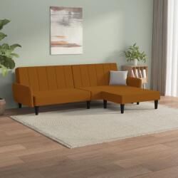 vidaXL Canapea extensibilă 2 locuri, cu taburet, maro, catifea (3080728) Canapea