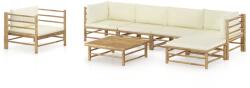 vidaXL Set mobilier de grădină cu perne alb crem, 7 piese, bambus (3058199) - comfy