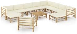 vidaXL Set mobilier grădină, 12 piese, perne alb crem, bambus (3058225) - comfy